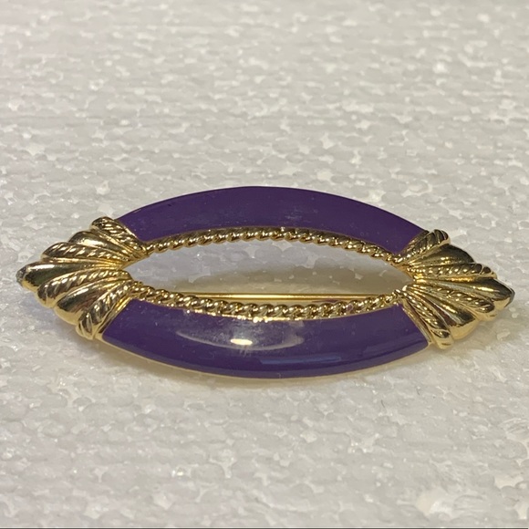 Purple Enamel with Gold Tone Accents Decorative Brooch/Pin ~Very Beautiful~ - Picture 4 of 13